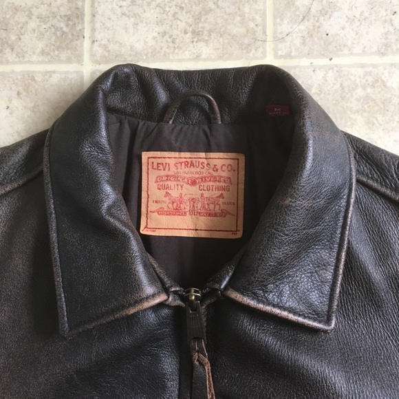 Vtg Brown Leather Levi’s Cafe Moto Jacket Sz M - Picture 7 of 7